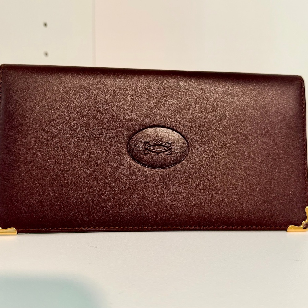 Vintage Cartier Must de Cartier Burgundy Leather Long Wallet Gold Hardware